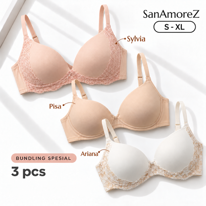 [BUNDLING 3 PCS] Bra Tanpa Kawat Busa Tipis Set Ariana, Sylvia, Pisa Bra