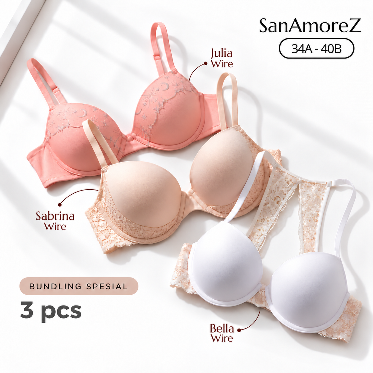 [BUNDLING 3 PCS] Bra Kawat Busa Tipis Julia, Sabrina, Bella